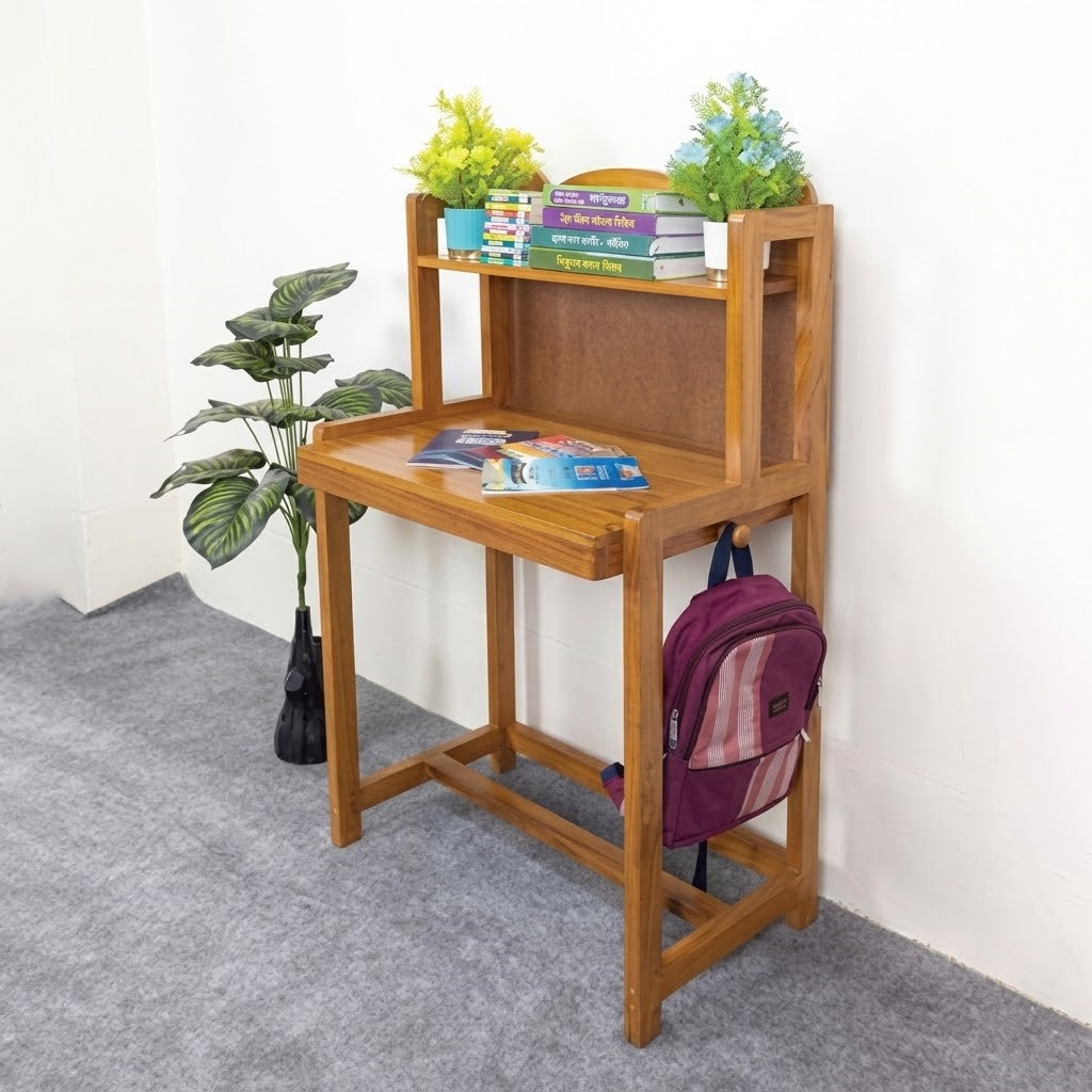 Cloud Shape Wooden Study Table with Top Shelf | Stylish Reading Desk for Home