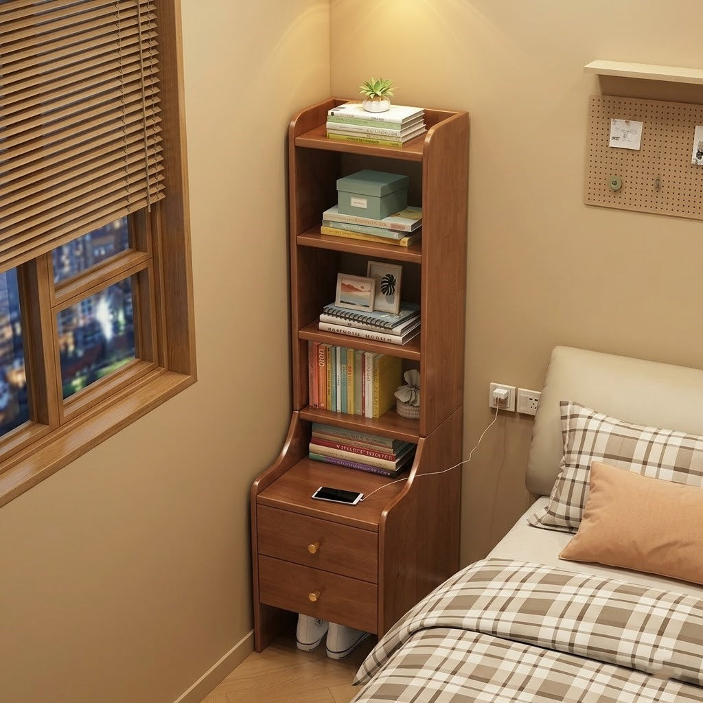 Premium Mahogany Bedside Shelf with Drawer
