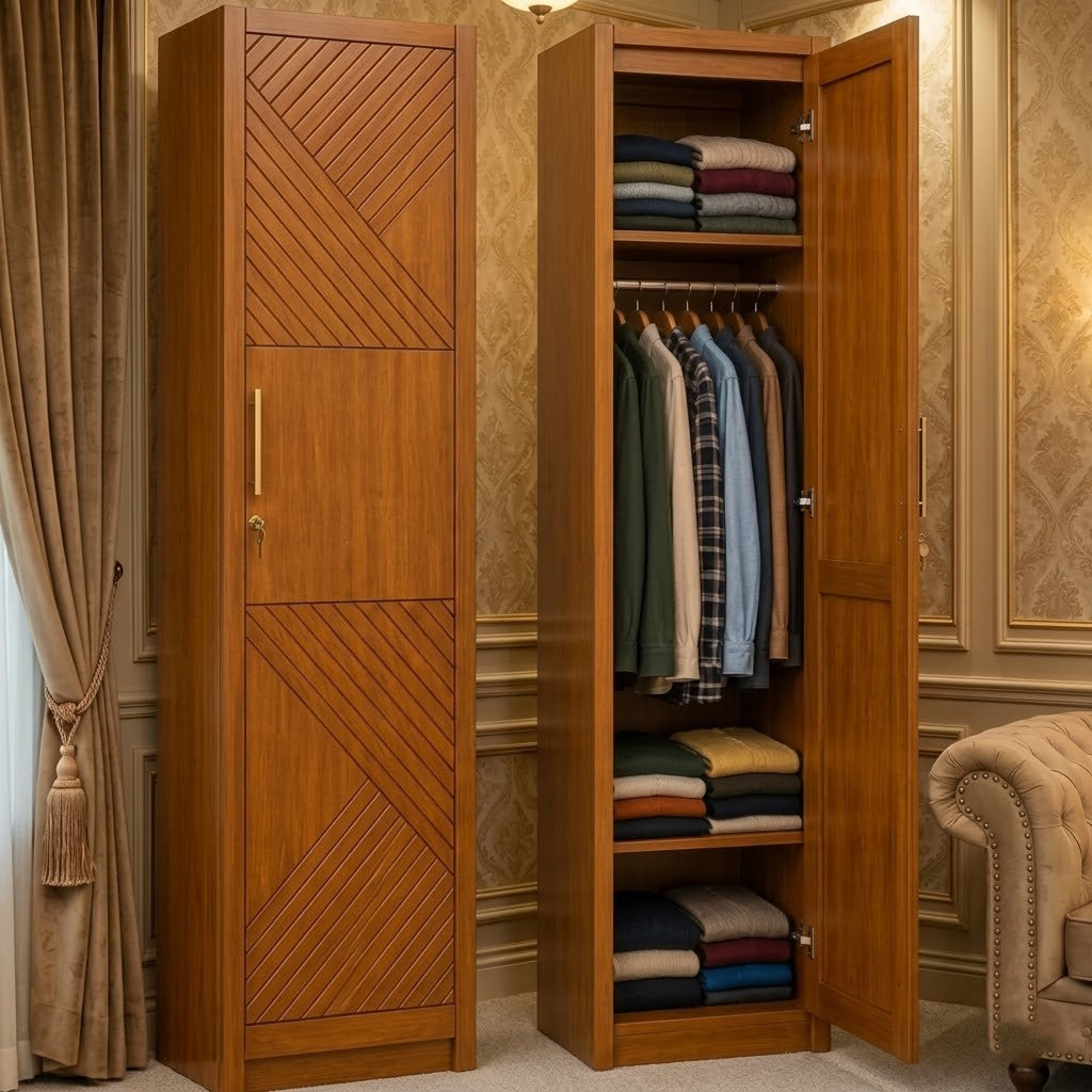 Modern Solid Mahogany Wooden One Door Hanger Almirah