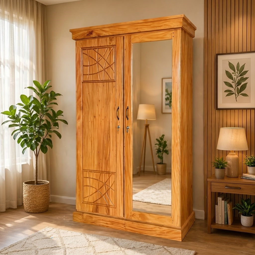 Wooden Double Door Mirror Almirah