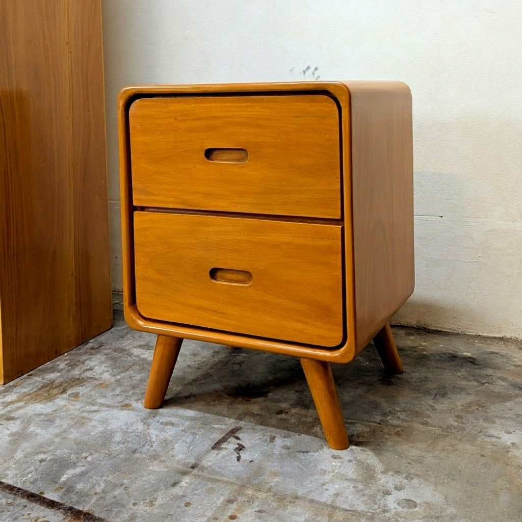 Premium Mahogany Wooden 2 Drawer Stylish Bedside Table