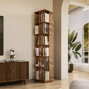 Luxury 360° Rotating Wooden Bookshelf with Hidden Storage Cabinets | Modern Space-Saving Display Rack