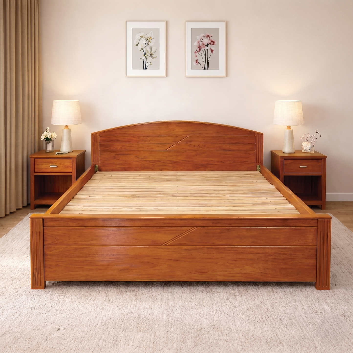 Premium Wooden King Size Bed Frame (6x7 Feet) | Classic Elegant Bedroom Bed | Without Mattress