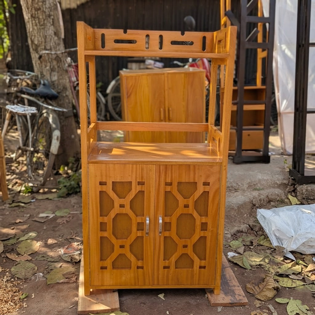 Wooden Kitchen Storage Rack with Cabinet | Multi-Tier Oven & Organizer Shelf