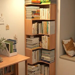 Mahogany Wood Corner Bookshelf | Space Saving Multi-Tier Book Rack Organizer