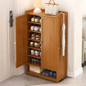 Space Saving Shoe Rack Cabinet with Door & Umbrella Holder | Stylish Home Organizer