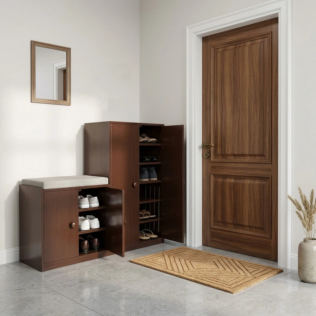 Premium Wooden Shoe Rack with Seat & Storage | Space Saving, Stylish Entryway Organizer