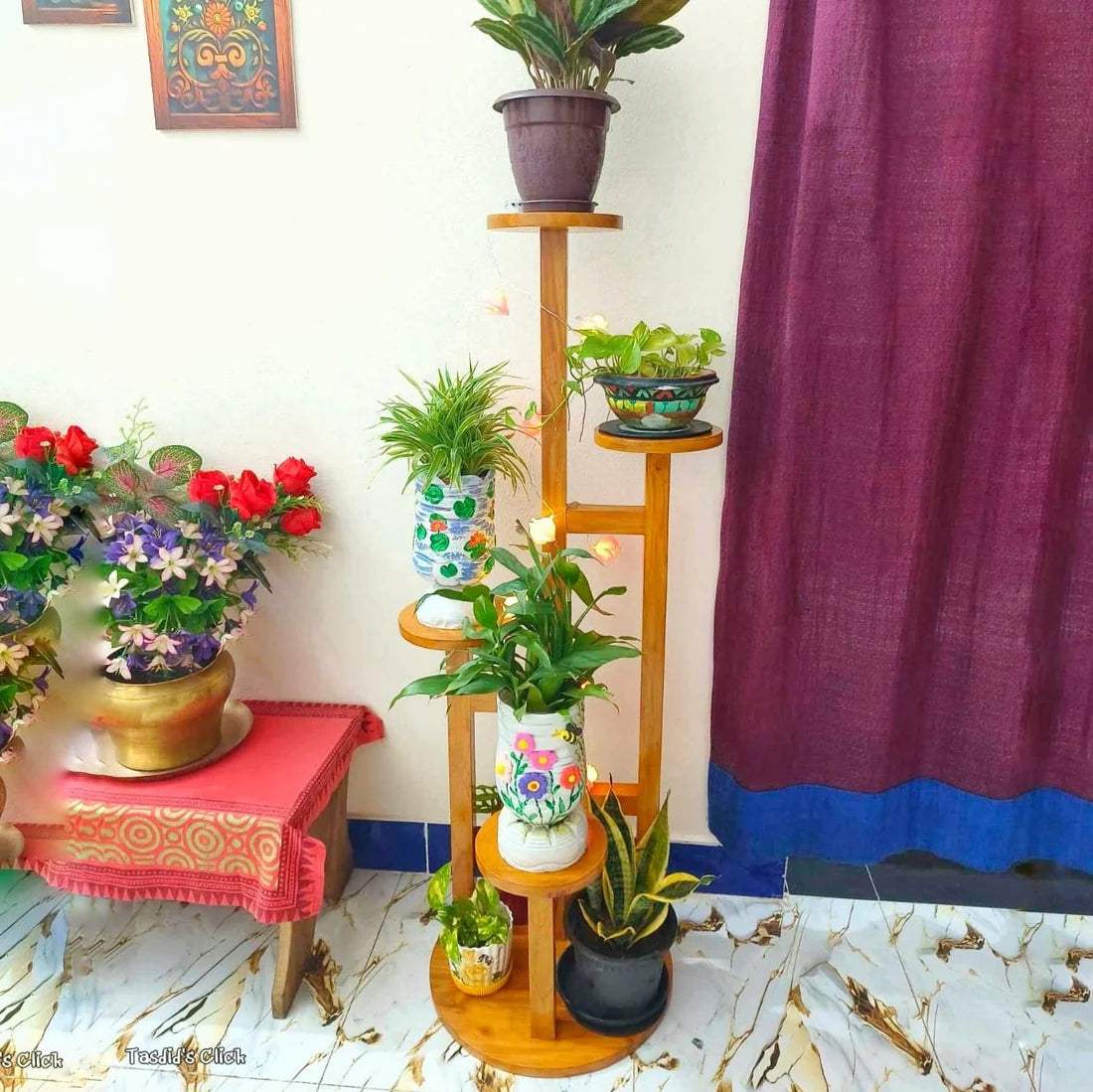 Wooden Flower Plant Stand for Living Room
