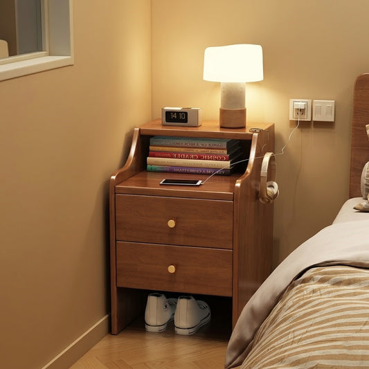 Premium Mahogany Wooden 2 Drawer Stylish Bedside Table