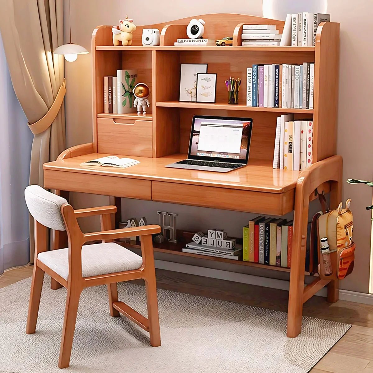 Premium Mahogany Reading Table with Bookshelf