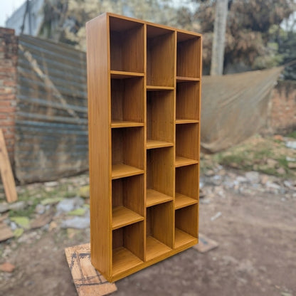 Modern Mahogany Wood Open Bookshelf | Multi-Section Storage Rack for Home
