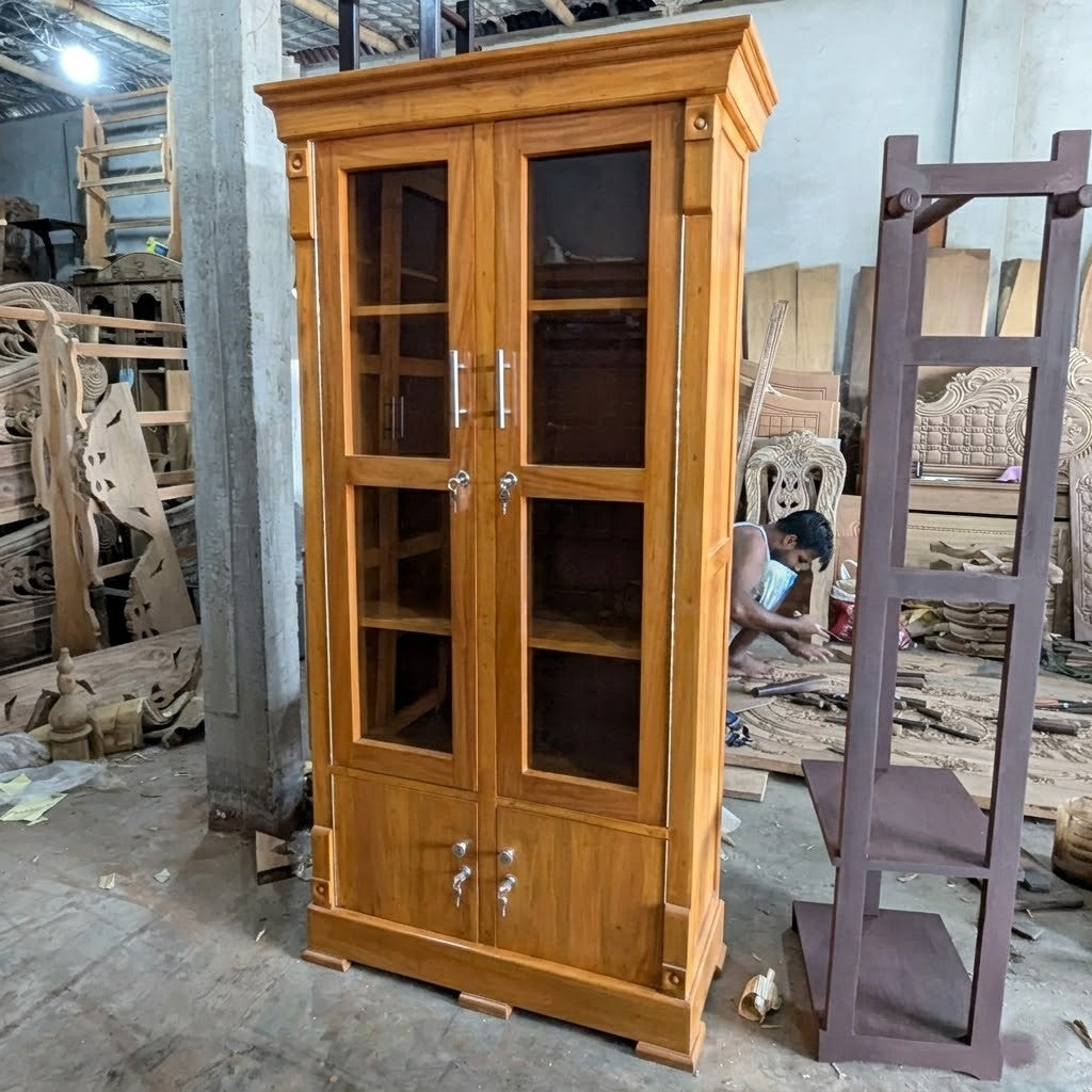 Wooden Double Door Wardrobe Almirah with Hanging Space & Shelves | Premium Bedroom Storage Cabinet