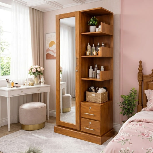 Modern Mirror Wardrobe with a Built-in Dressing Table