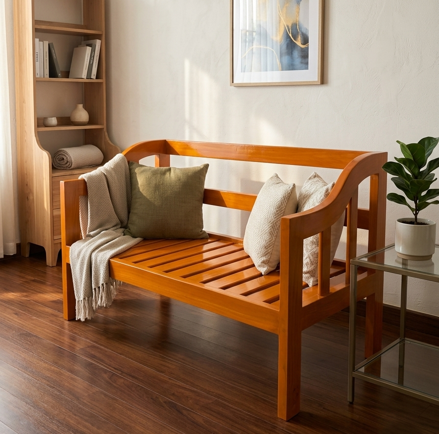 Wooden 2 Seater Sofa | Modern Minimal Living Room Sofa (Without Foam)