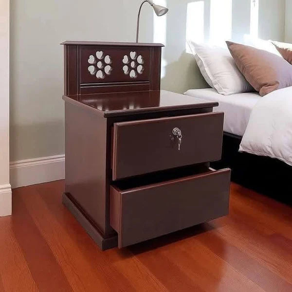 Premium Mahogany Wooden 2 Drawer Stylish Bedside Table