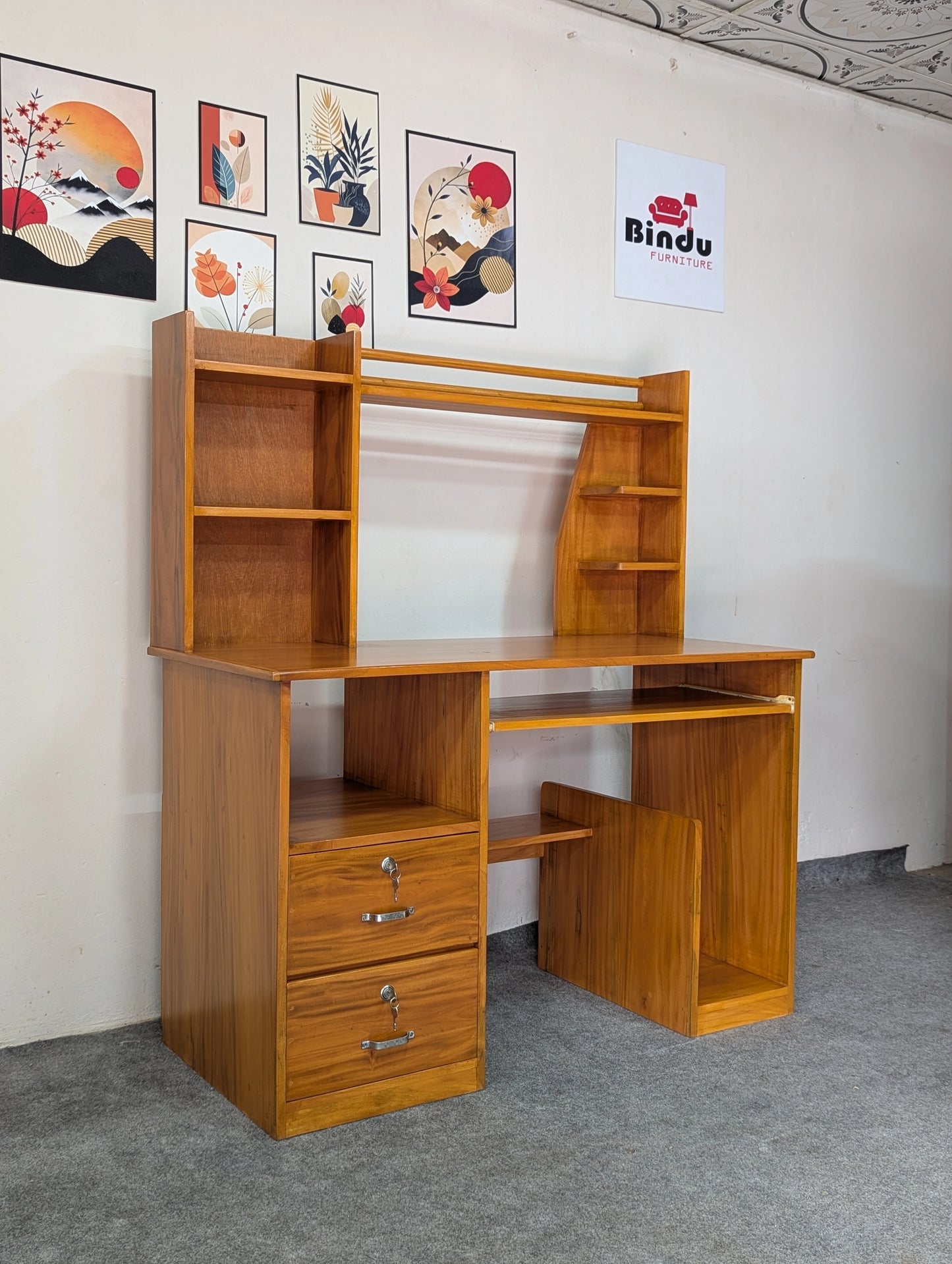 Study And Computer Desk Combined With Bookshelves