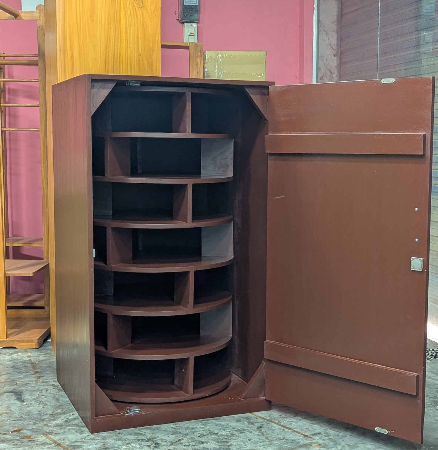 Wooden Rotating Shoe Rack Cabinet with Door | Space Saving Corner Shoe Organizer