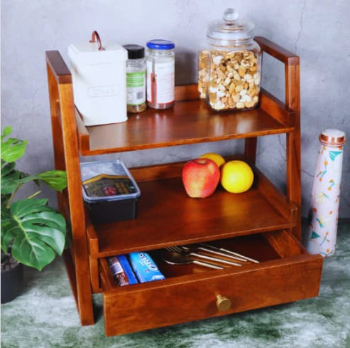 Wooden Kitchen Rack with Drawer
