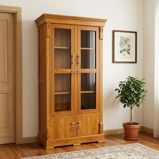Wooden Double Door Wardrobe Almirah with Hanging Space & Shelves | Premium Bedroom Storage Cabinet