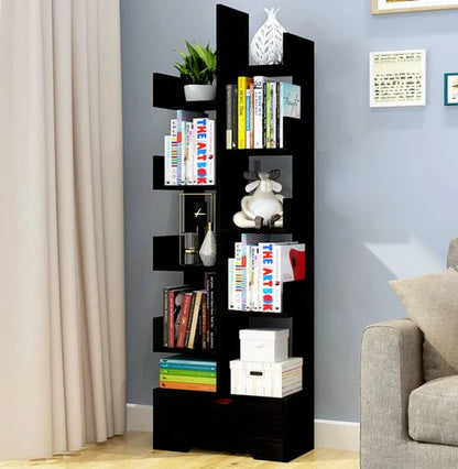 Modern Mahogany Wood Corner Bookshelf Storage Box | Space-Saving Multi-Tier Display Rack for Home & Office