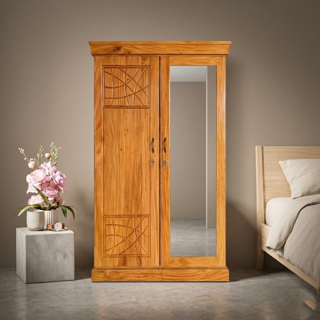 Wooden Double Door Mirror Almirah