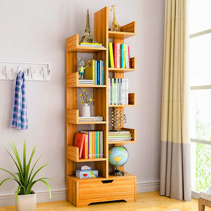 Modern Mahogany Wood Corner Bookshelf Storage Box | Space-Saving Multi-Tier Display Rack for Home & Office