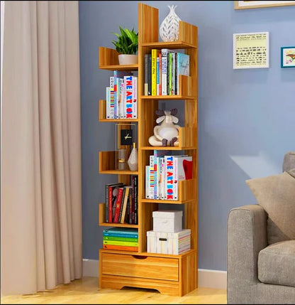 Modern Mahogany Wood Corner Bookshelf Storage Box | Space-Saving Multi-Tier Display Rack for Home & Office