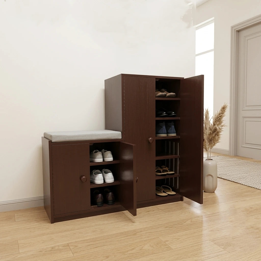 Premium Wooden Shoe Rack with Seat & Storage | Space Saving, Stylish Entryway Organizer