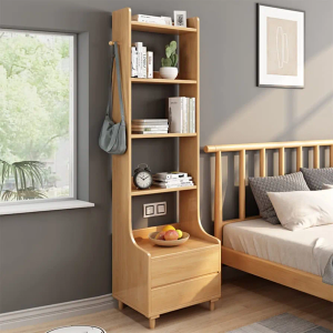 Wooden Bedside Bookshelf with Drawer | Multi-Functional Storage Rack for Bedroom