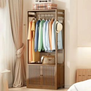 Wooden Clothes Rack Wardrobe with Bottom Cabinet | Stylish Open Alna for Bedroom