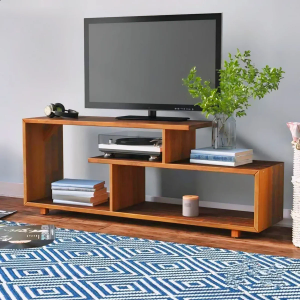 Modern Mahogany Wood TV Stand with Open Shelves | Wooden Unique Tv Stand