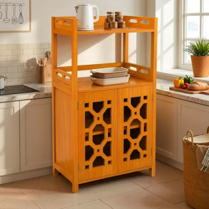 Wooden Kitchen Storage Rack with Cabinet | Multi-Tier Oven & Organizer Shelf