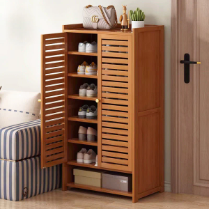 Wooden Shoe Cabinet with Louver Doors | Multi-Tier Shoe Storage Organizer for Home