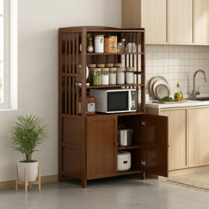Wooden Kitchen Storage Cabinet Rack | Multi-Tier Oven & Organizer Shelf