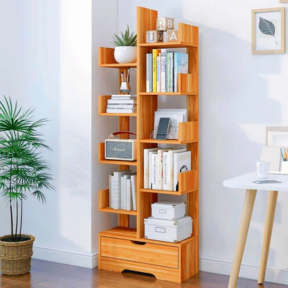 Modern Mahogany Wood Corner Bookshelf Storage Box | Space-Saving Multi-Tier Display Rack for Home & Office